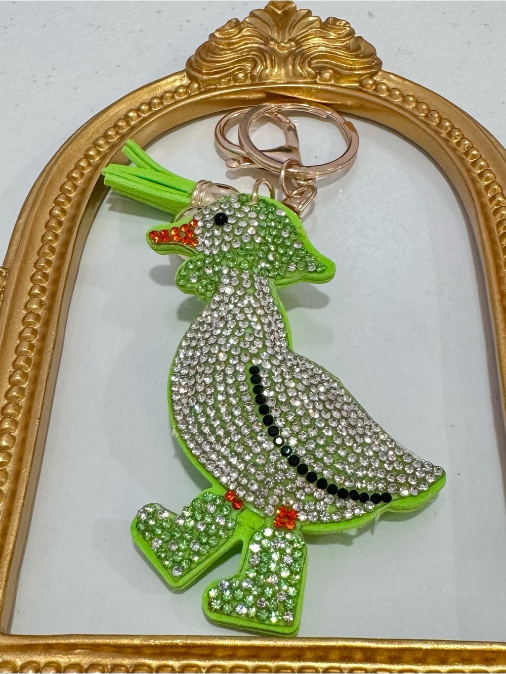 New Crystal-Embellished Green Goose with Boots Keychain - Picture 4 of 5